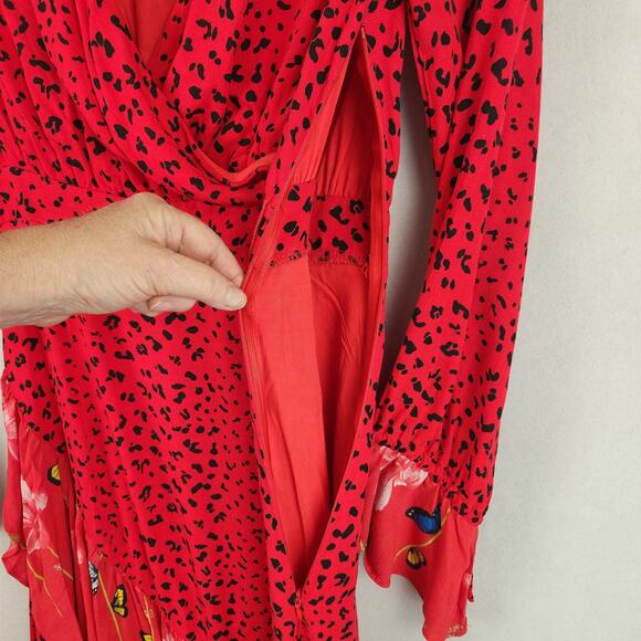 Dark Pink London ASOS Red Butterfly Print Women’s Dress Ruffled US SZ 6 EUC - Picture 9 of 16